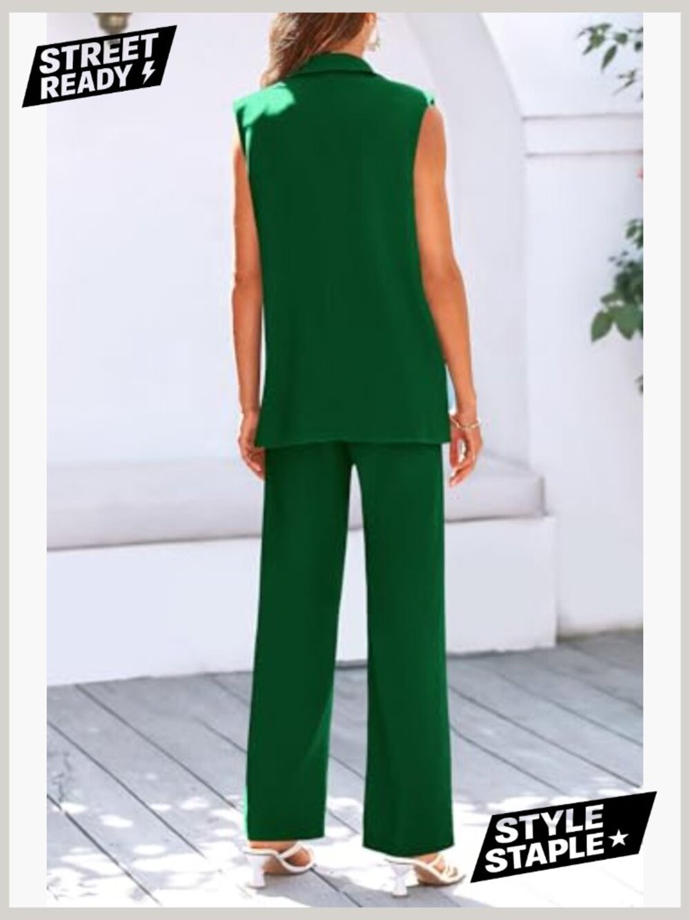 2 Piece Business Casual Blazer Set - Vest & Wide Leg Pants - Picture 4 of 7
